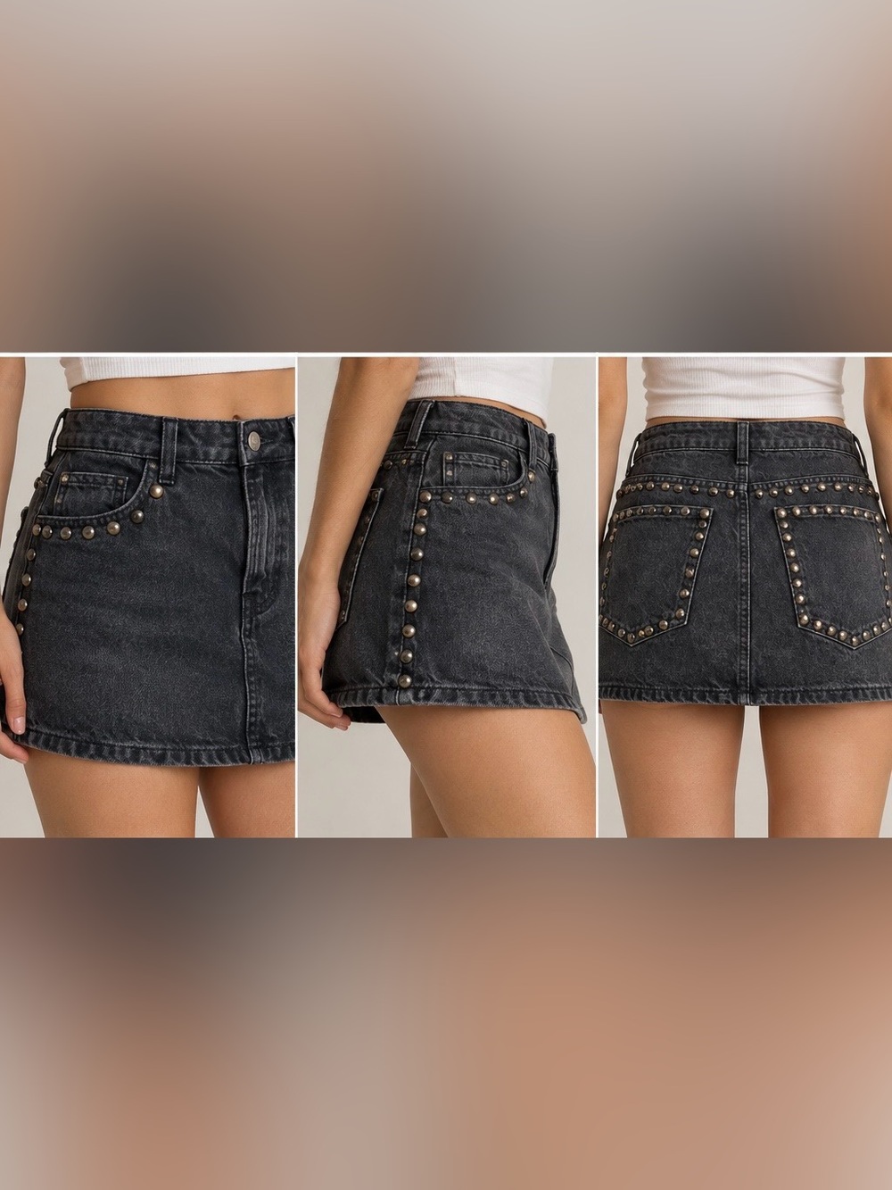 Reformation hazel vana Studded Denim Mini Skirt black size 26